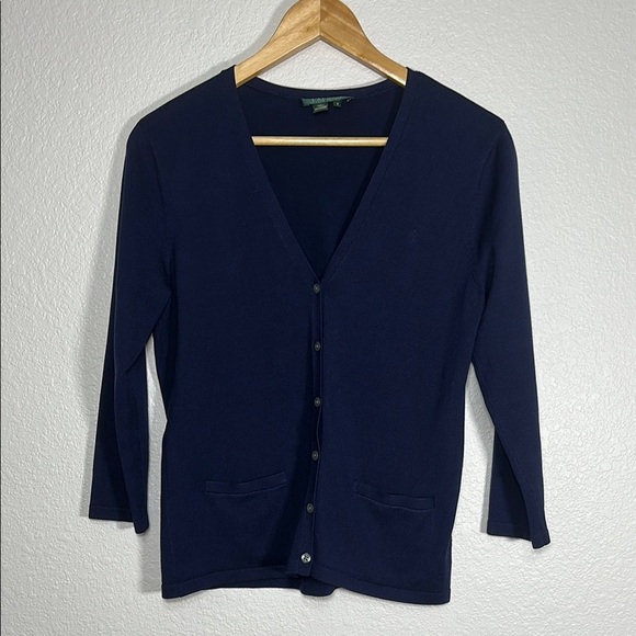 Lauren Ralph Lauren Silk Blend Women's Navy Cardigan Sweater S - Picture 1 of 6